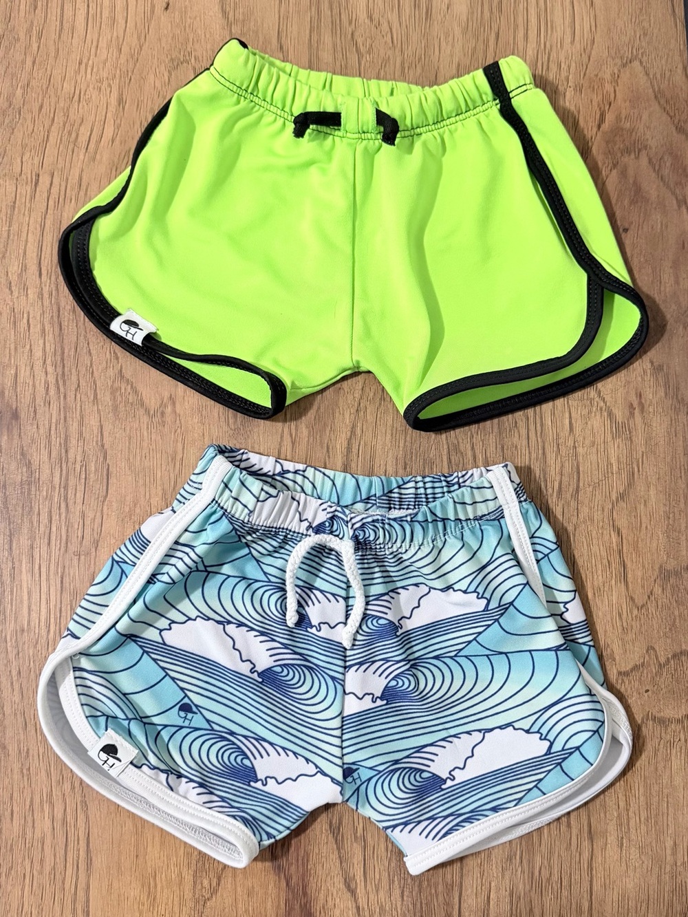 Neon Lime & Ocean Wave swim shorts